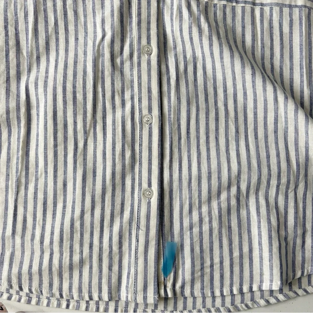 ALICE BLUE Striped Linen Blend Button Down Shirt - Picture 6 of 9